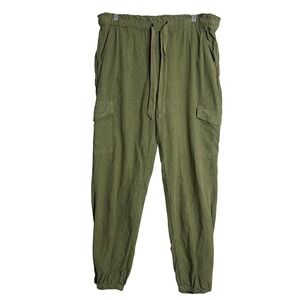 Aerie Linen Blend Cargo Jogger‎ Pants Womens XS Green Beach Preppy Relaxed
